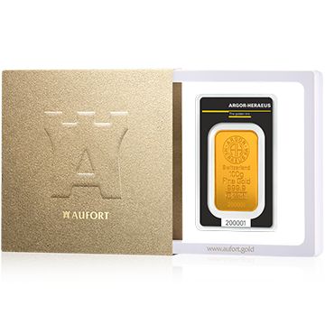 100 Gramm Goldbarren in einer Geschenkbox